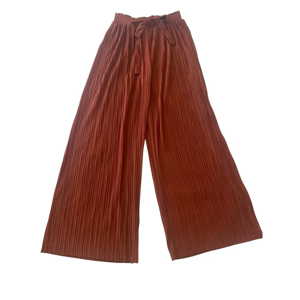 Soho Apparel Burnt Orange Pleated Wide Leg Pants Medium